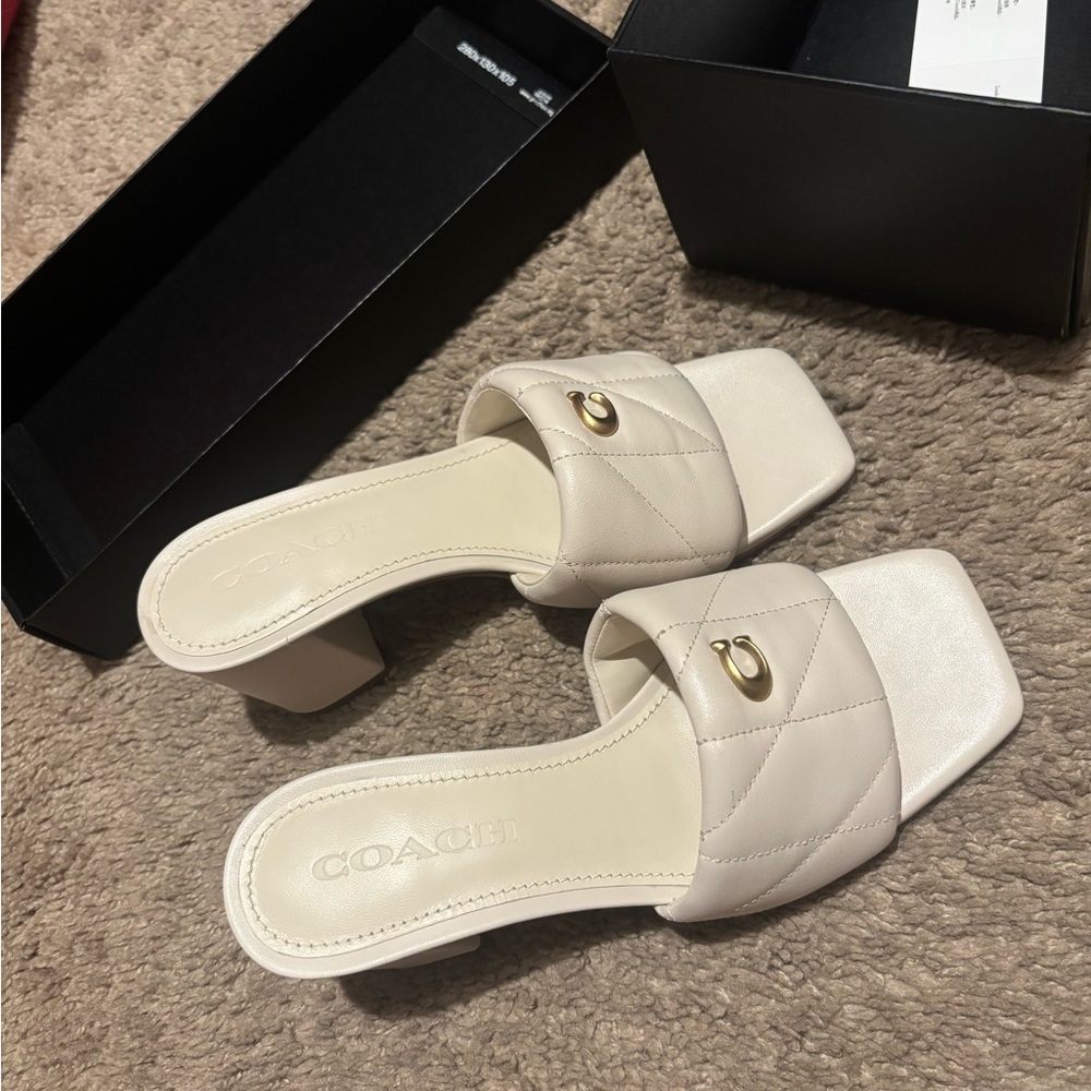 Coach Women's Quilted Cream Mules